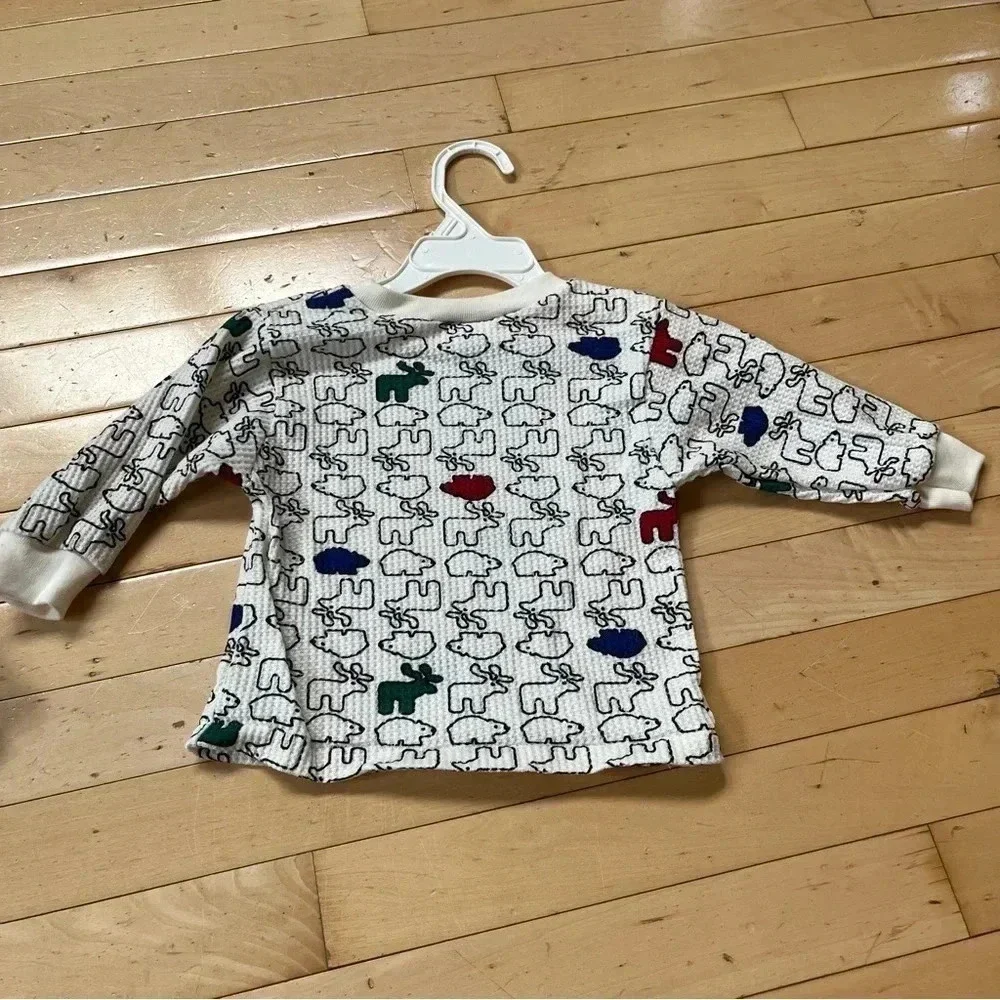 VTG Carters Blue Fleece Overalls Set Long Sleeve Shirt Bear Moose Baby 9-12 M